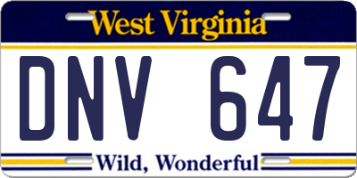 WV license plate DNV647