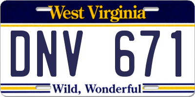 WV license plate DNV671