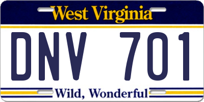 WV license plate DNV701