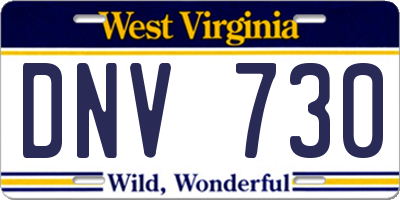WV license plate DNV730