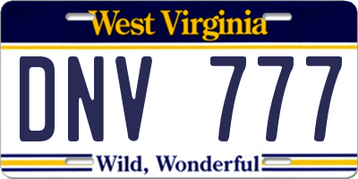 WV license plate DNV777