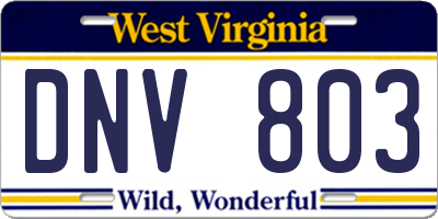 WV license plate DNV803