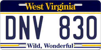 WV license plate DNV830