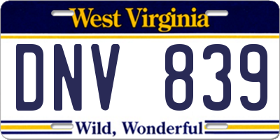 WV license plate DNV839