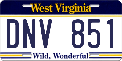 WV license plate DNV851