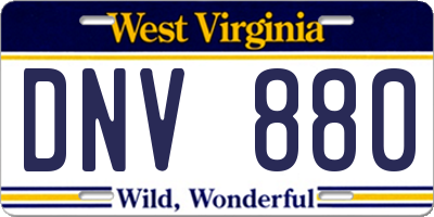 WV license plate DNV880