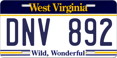 WV license plate DNV892
