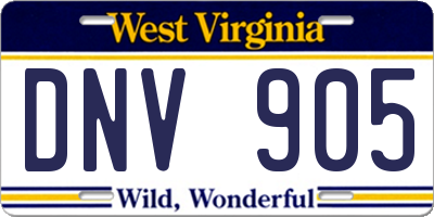 WV license plate DNV905