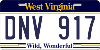 WV license plate DNV917