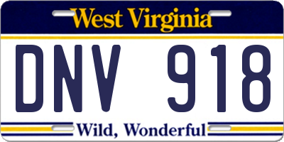WV license plate DNV918