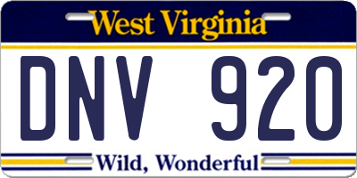 WV license plate DNV920