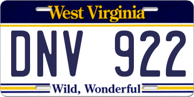 WV license plate DNV922
