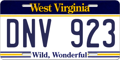 WV license plate DNV923