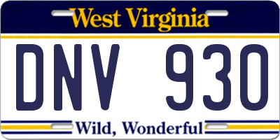 WV license plate DNV930