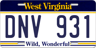 WV license plate DNV931