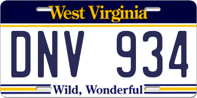 WV license plate DNV934