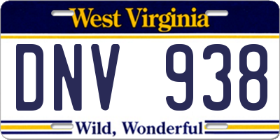 WV license plate DNV938