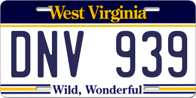 WV license plate DNV939