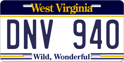 WV license plate DNV940