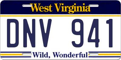 WV license plate DNV941
