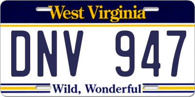 WV license plate DNV947