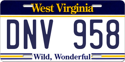 WV license plate DNV958