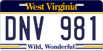 WV license plate DNV981