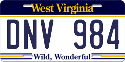 WV license plate DNV984
