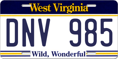WV license plate DNV985