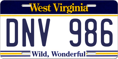 WV license plate DNV986