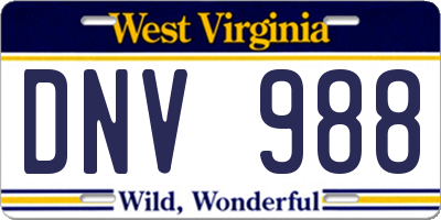 WV license plate DNV988