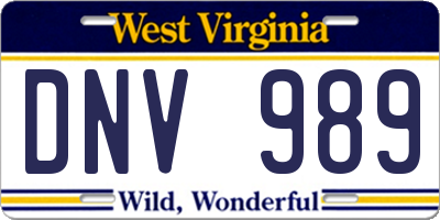 WV license plate DNV989