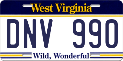 WV license plate DNV990