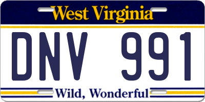 WV license plate DNV991