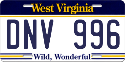 WV license plate DNV996