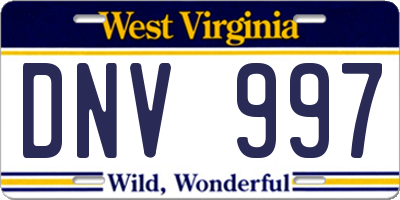 WV license plate DNV997