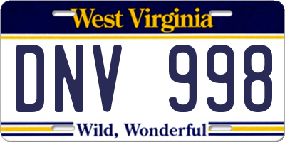 WV license plate DNV998
