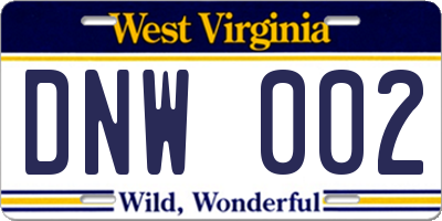 WV license plate DNW002