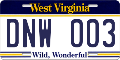 WV license plate DNW003