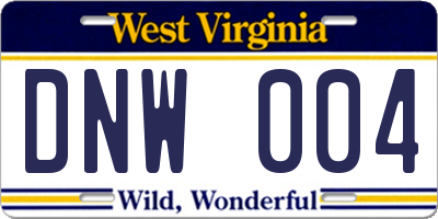 WV license plate DNW004