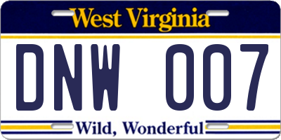 WV license plate DNW007