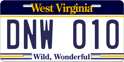 WV license plate DNW010