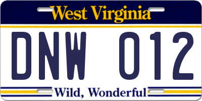 WV license plate DNW012