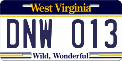 WV license plate DNW013