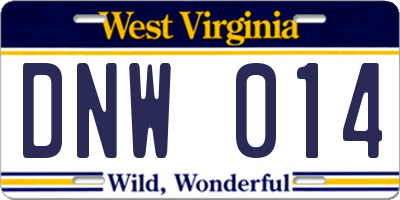 WV license plate DNW014