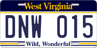 WV license plate DNW015