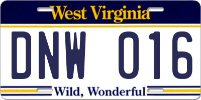 WV license plate DNW016