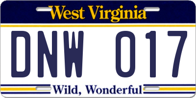 WV license plate DNW017