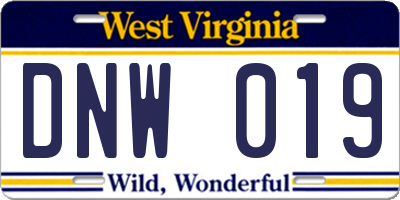 WV license plate DNW019