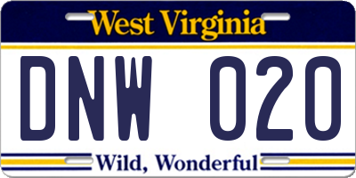 WV license plate DNW020